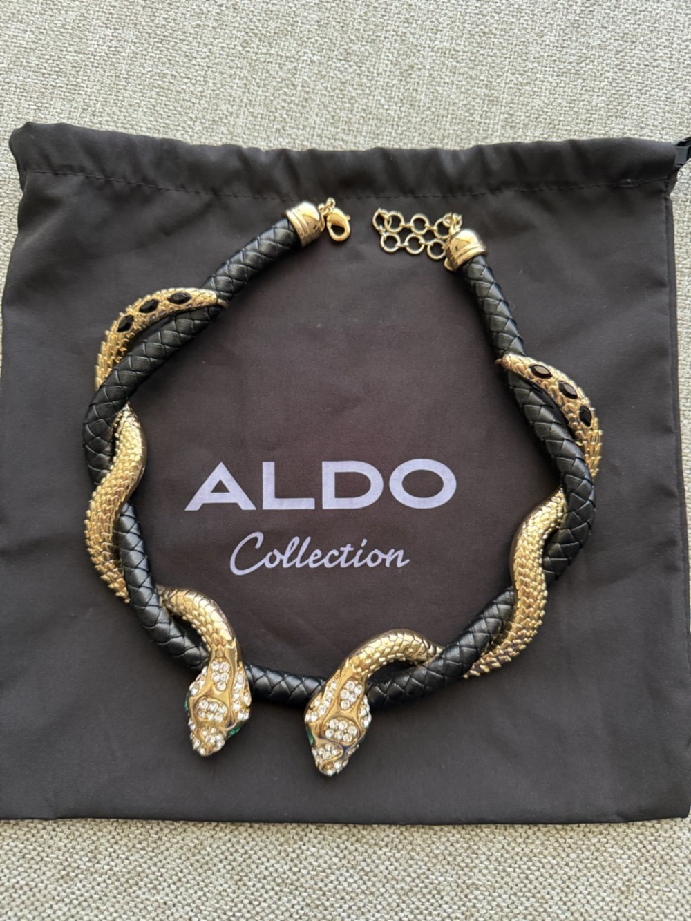 ALDO Gold and Black Twisted Snake Collar Necklace